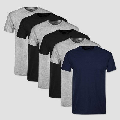 Hanes Red Label Kişi Ekipaj Boyunlu Boyalı T-Shirt 6-Paket - Qara/Boz/Mavi XL