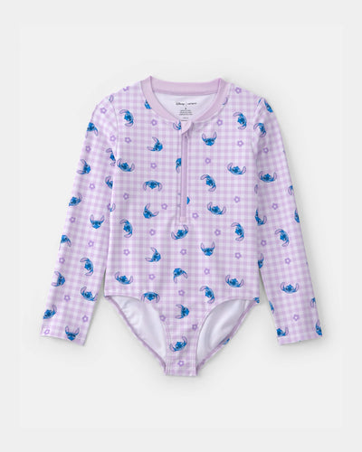 Carter's Qız Disney© Lilo & Stitch Kareli 1 Parçalı Rashguard Geyim - Bənövşəyi/Mavi