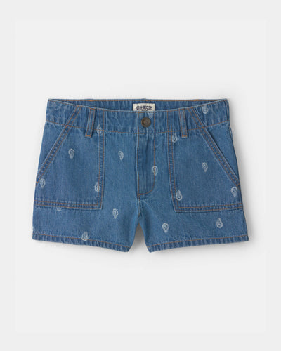 OshKosh B'gosh Qız Paisley Denim Şortu - Orta Yuyunmuş