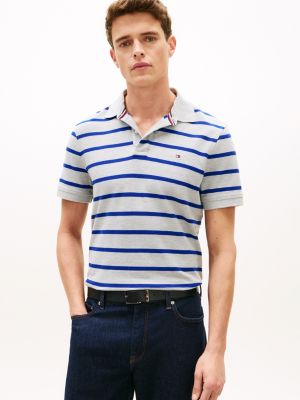 Tommy Hilfiger Adi Oturan Zolaqli Tənəffüs Polosu, Boz Buludlu/Mavi Zolaq