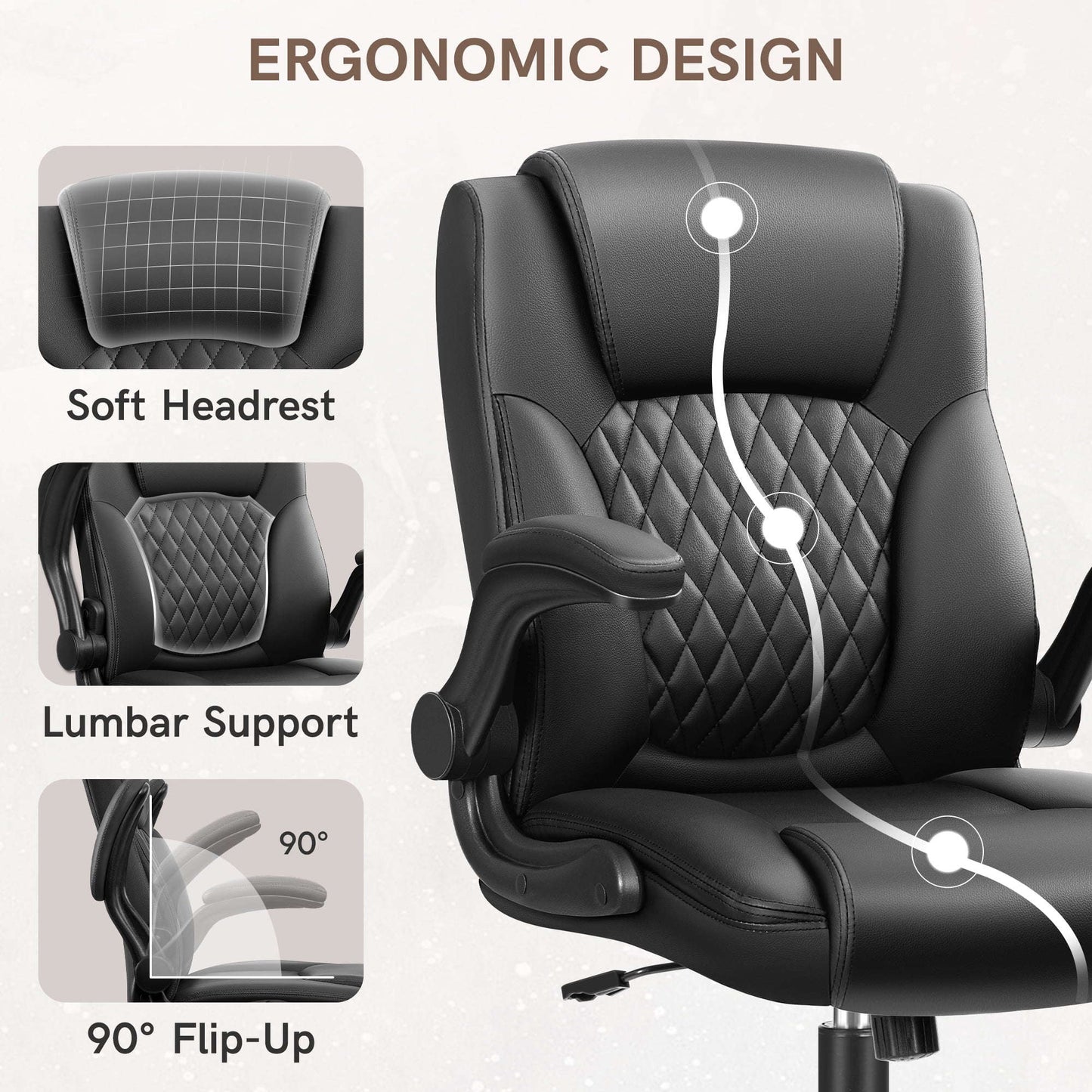 COOLHUT Dəri Ofis Kreslisi, Böyük və Uzun Boy Ofis Kreslisi 400LBS Geniş Oturacaq Ergonomik Kompüter Masası Kreslisi Yüksək Arxalı İcraçı Dəri Kreslisi Tənənnəfli Kəmər Dəstəyi 8 İl Zəmanət ilə YoxYox