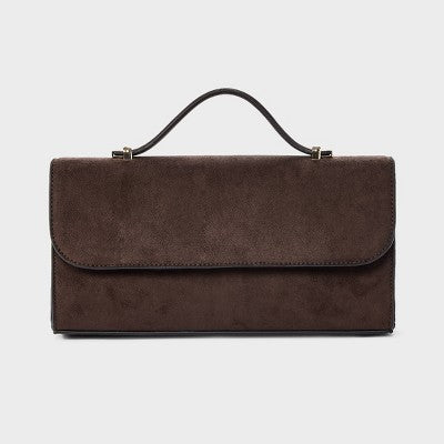 A New Day Faux Suede Top Handle Clutch Qəhvəyi