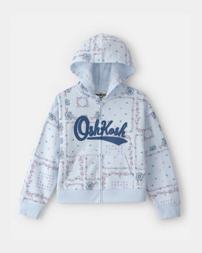 Carter's Qız Çiçəkli OshKosh Loqosu Fermuar Huddi - Mavi