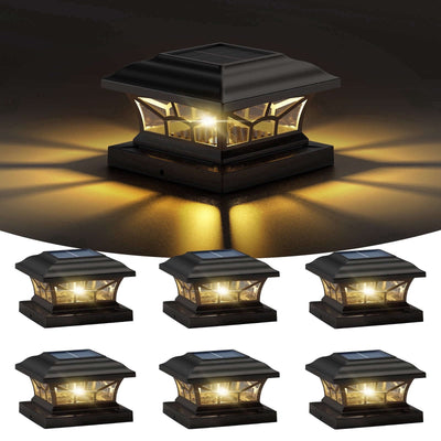 Mərtəbə Dirəyi Üçün Günəş İşıqları 4x4/5x5/6x6 Ağac/Vinil Dirəklər Üçün 6 Paket İki İşıq Rejimi LED İsti/Soyuq Ağ Bağ Həyətində Dekorasiya (Qara, 6)