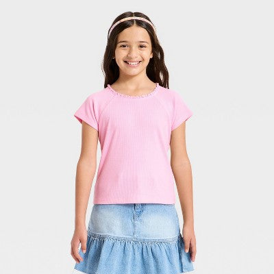 Cat & Jack Qız Qısa Kollu Yaspaqlı T-Shirt Çəhrayı M