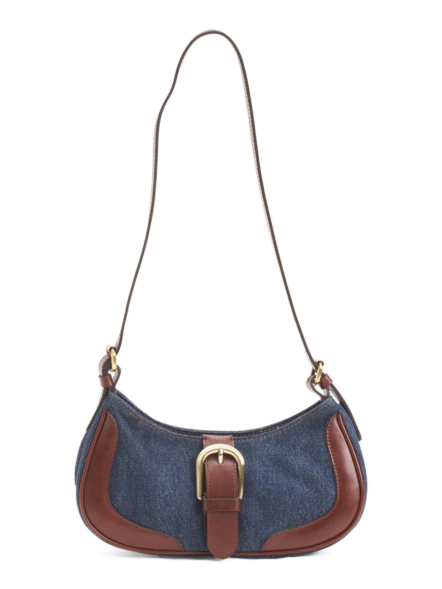 Valdieri Denim Ayarlanabilir Omuz Çantası Dəri Cıdbə ilə