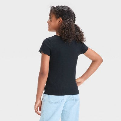 Cat & Jack Qız Qısa Tərəfli Ribli T-Shirt Ağ M