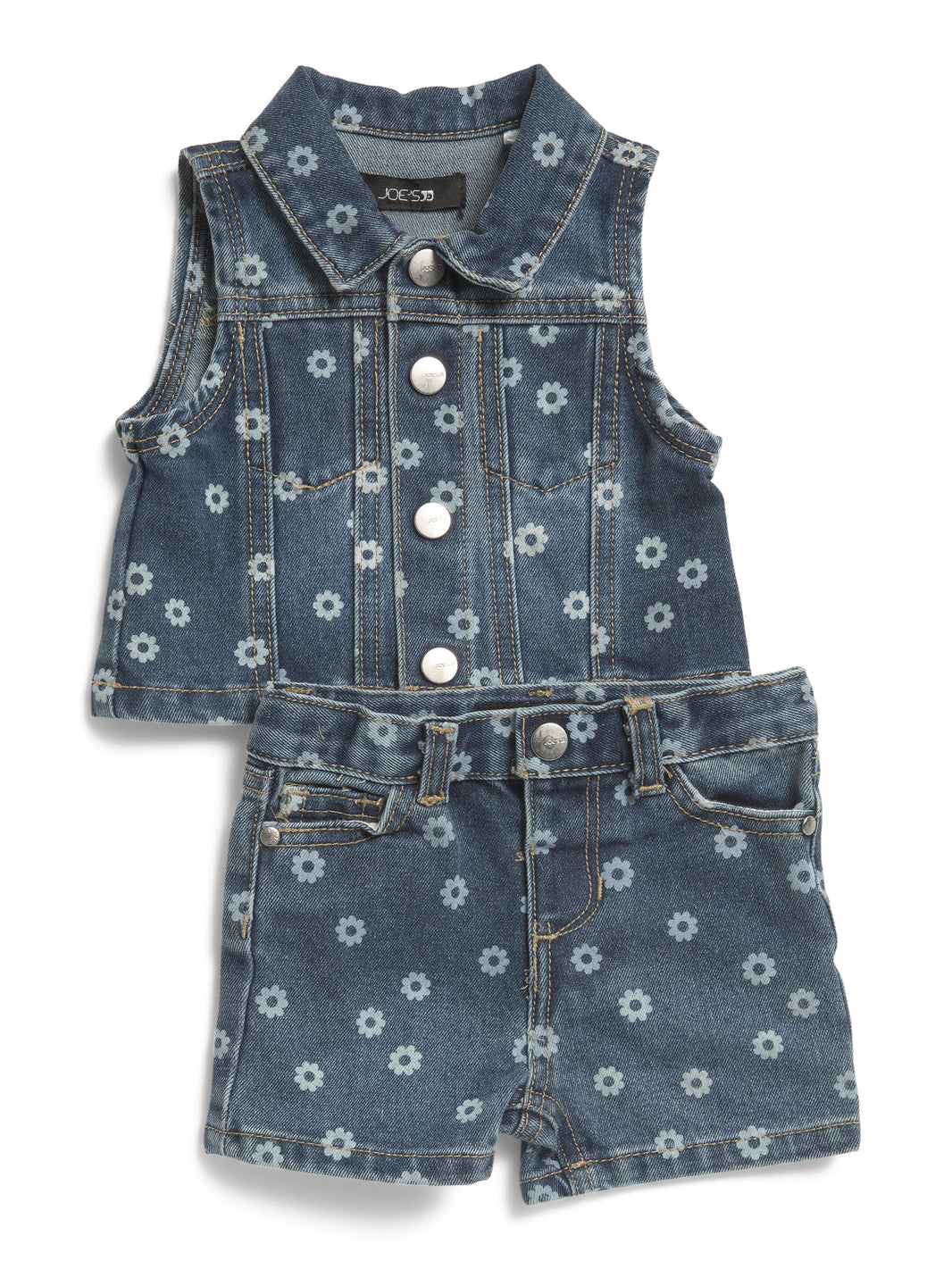 Toddler Girls 2pc Çiçəkli Denim Yelək Dəsti