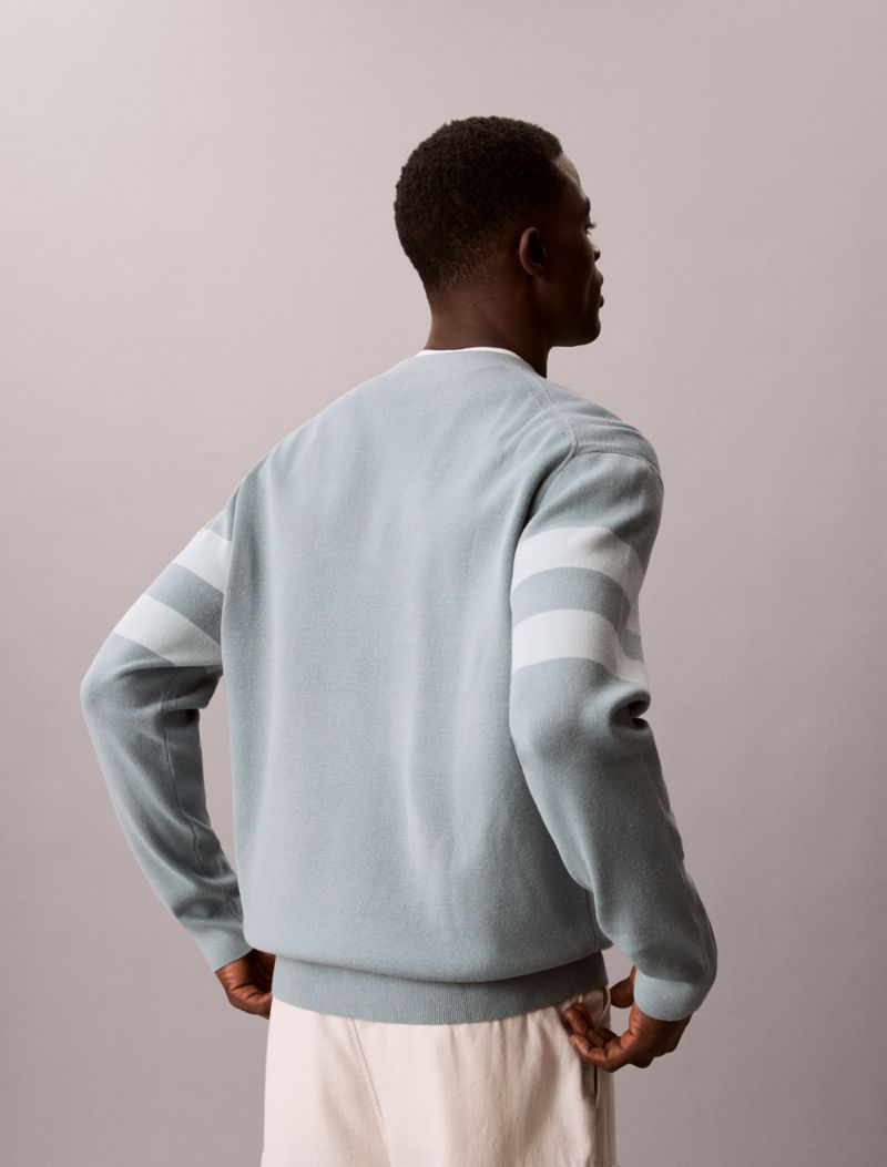 Calvin Klein Tech Knit Stripe Sweater Texturlu Çizgi Pulover