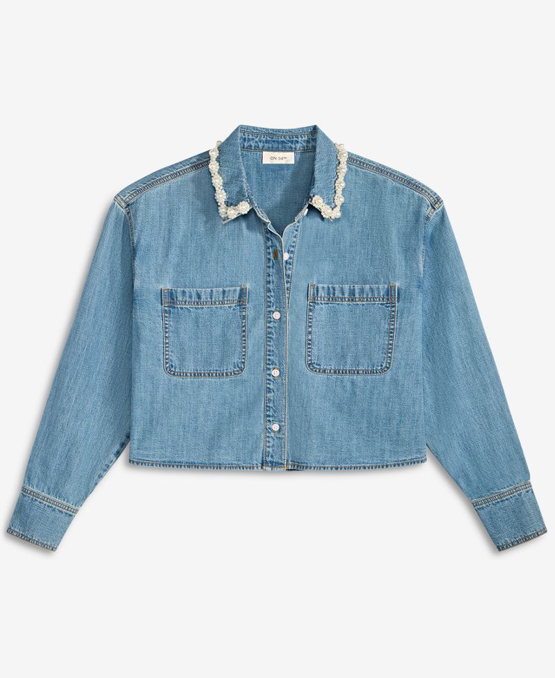 On 34th Qadın Süni Mirvari Dekorlu Denim Köynəyi