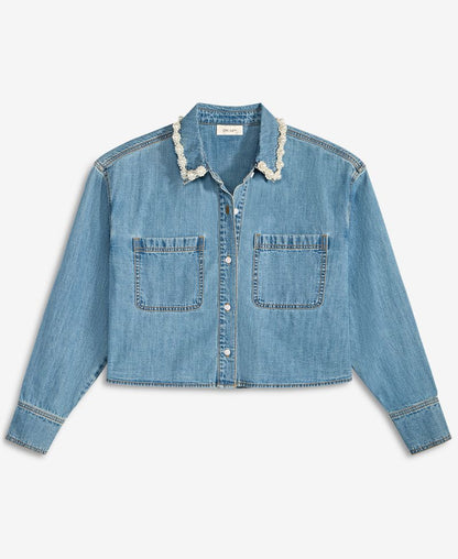 On 34th Qadın Süni Mirvari Dekorlu Denim Köynəyi