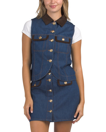HOUSE OF HARLOW 1960 Kontrastlı Yaxa ilə Kolsuz Denim Jilet