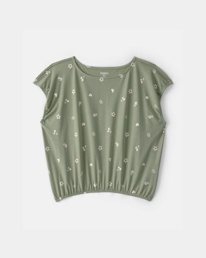OshKosh B'gosh Qız Bahar İkonası Qısa Tməlli Köynək - Zeytun Rəngi