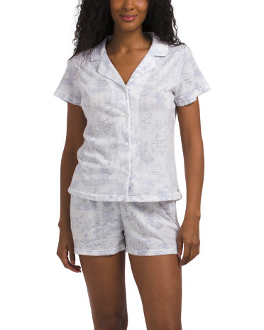 TAHARI 2 Parçalı Toile Yaxalıqlı Qısa Kollu Pijama Dəsti