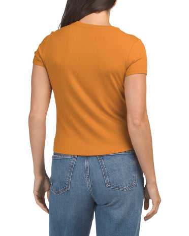 TAHARI Qısa Kollu Ribli Crew Neck Köynək