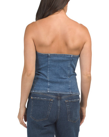CURRENT/ELLIOTT Askısız Düyməli Ön Bustier Tüp Bluzka