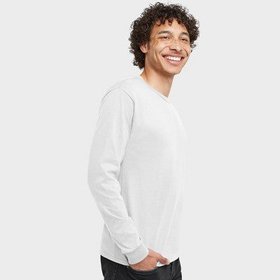 Hanes Essentials Kişi Pambıq Uzun Qol Köynək, 4-Paket Ağ M