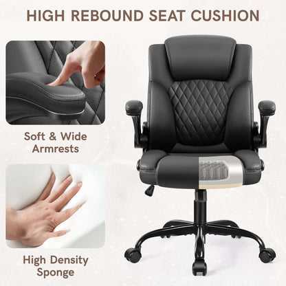 COOLHUT Dəri Ofis Kreslisi, Böyük və Uzun Boy Ofis Kreslisi 400LBS Geniş Oturacaq Ergonomik Kompüter Masası Kreslisi Yüksək Arxalı İcraçı Dəri Kreslisi Tənənnəfli Kəmər Dəstəyi 8 İl Zəmanət ilə YoxYox