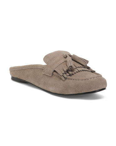 BLACK SUEDE STUDIO Made In Brazil Süət Arlys Arxa Açıq Saçaqlı Loafer Ayaqqabı