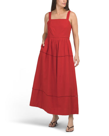 LUCKY BRAND Kətan Qarışığı Maksi Geyim Nərdivanvari Dikiş Detallı