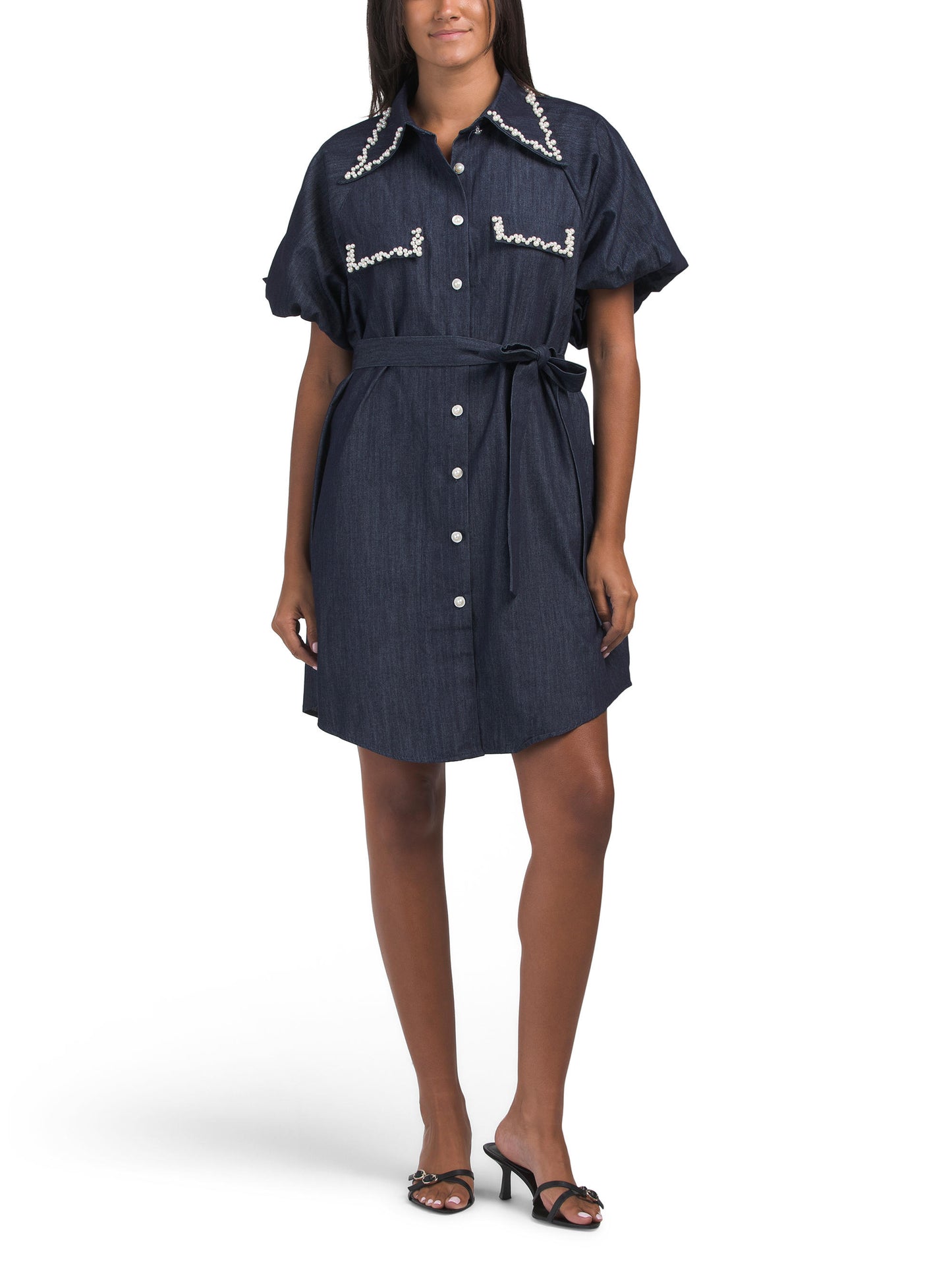 NANCY YANG Kristal Taşlı Denim Mini Geyim