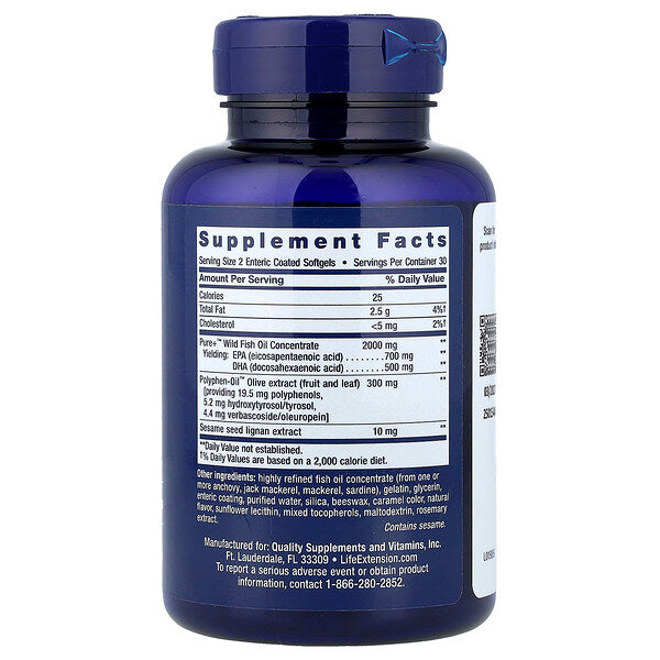 Life Extension Super Omega-3 EPA DHA Balıq Yağı Susam Liqnanları Zeytun Ekstraktı 60 Enterik Kapli Softjel