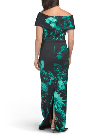 TERI JON Mikado Stretch Border Print Omuz Dışı Manşet Geyimi