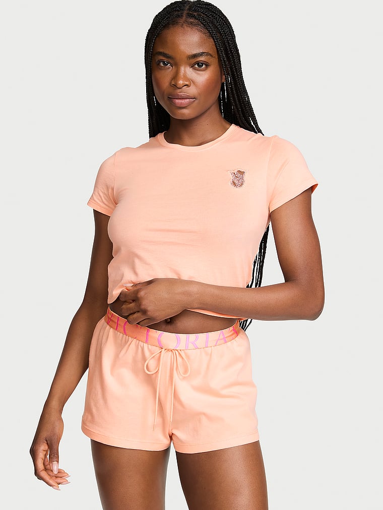 Victoria's Secret 100% Pamuk Dantel Yaması Qısa Pijama Dəsti