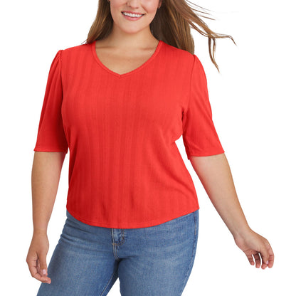 Lands' End Qadın Pointelle Dirsək Yeləkli Bluzka, Qırmızı