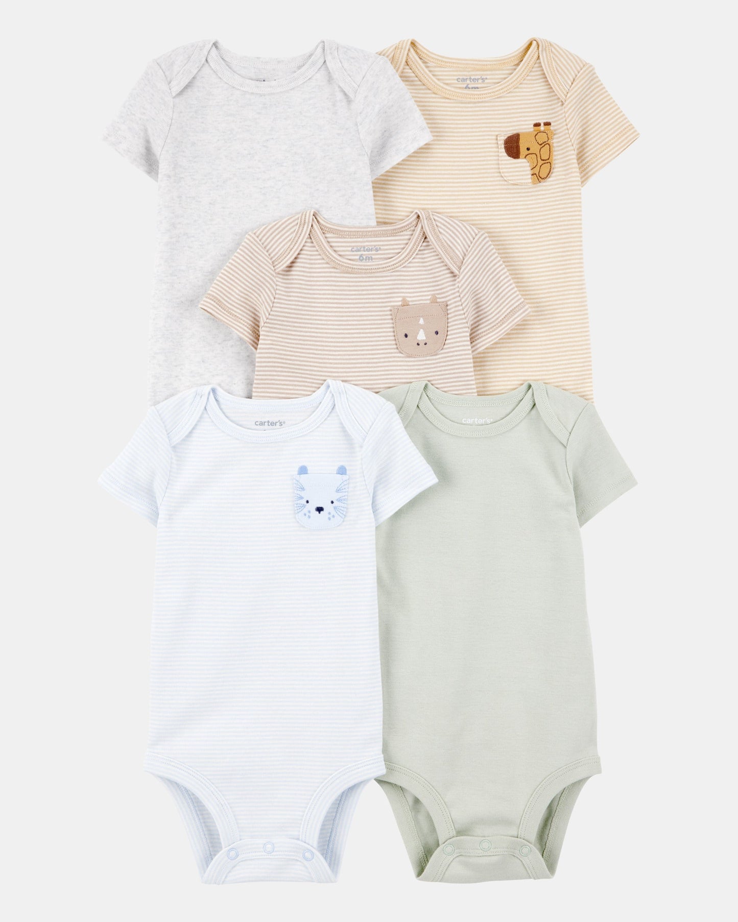 Carter's Uşaq 5-Paket Heyvanlar Qısa Tək Pambıq Bodisut