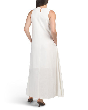 WHITE CLOSET Kətən Qarışımlı Kolsuz Çiçəkli Maksi Geyim