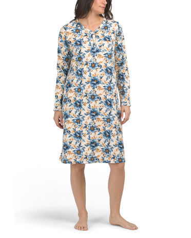 POPPY &amp; CLAY Organic Cotton Simply Uzun Kollu Çiçəkli Yatış Geceliyi