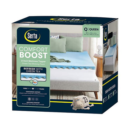 Serta Comfort Boost 2 düymə Yaşıl Çay Yaddaş Köpüyü Matras Üstü