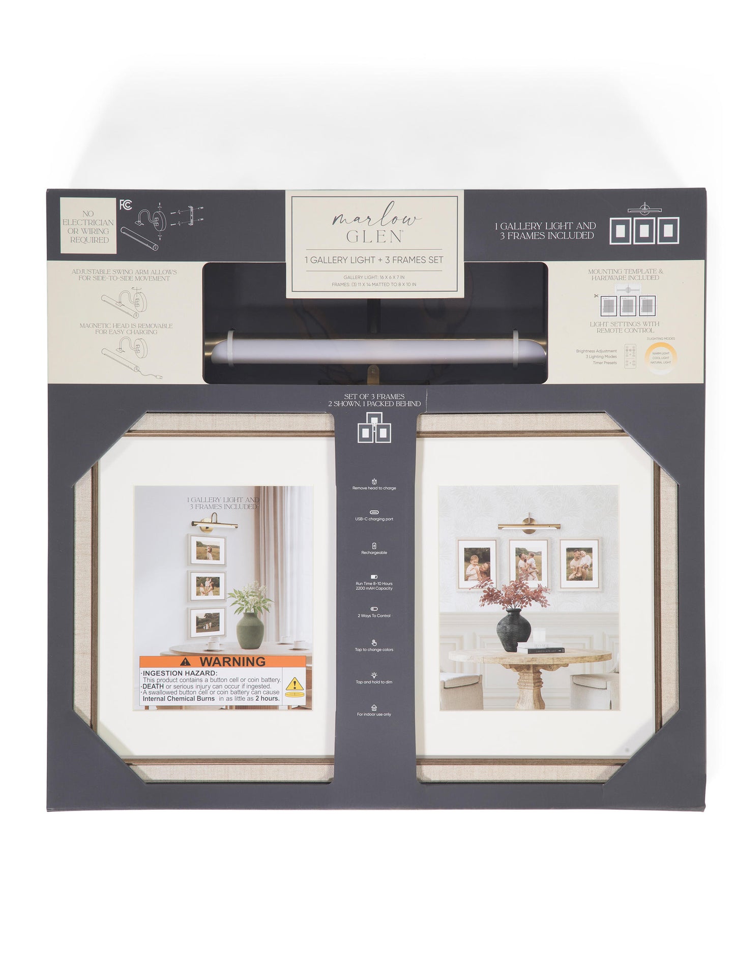 ENCHANTE 3 Parçalı 11x14 Mattalı 8x10 Çərçivə Şarj Edilən İşıq İlə