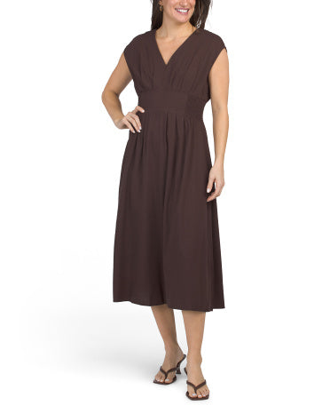 NANETTE NANETTE LEPORE Linen Qarışıqlı Pintuck Bel Midi Geyimi