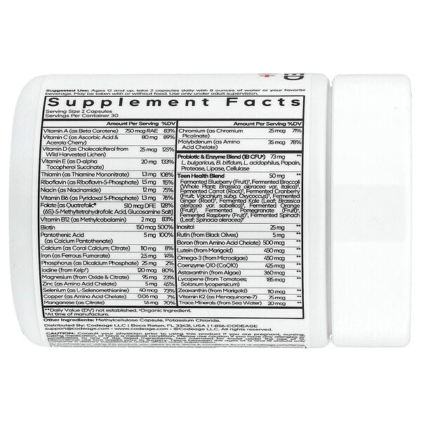 Codeage Teen Fermented Multivitamin 60 Bitki Kapsulu