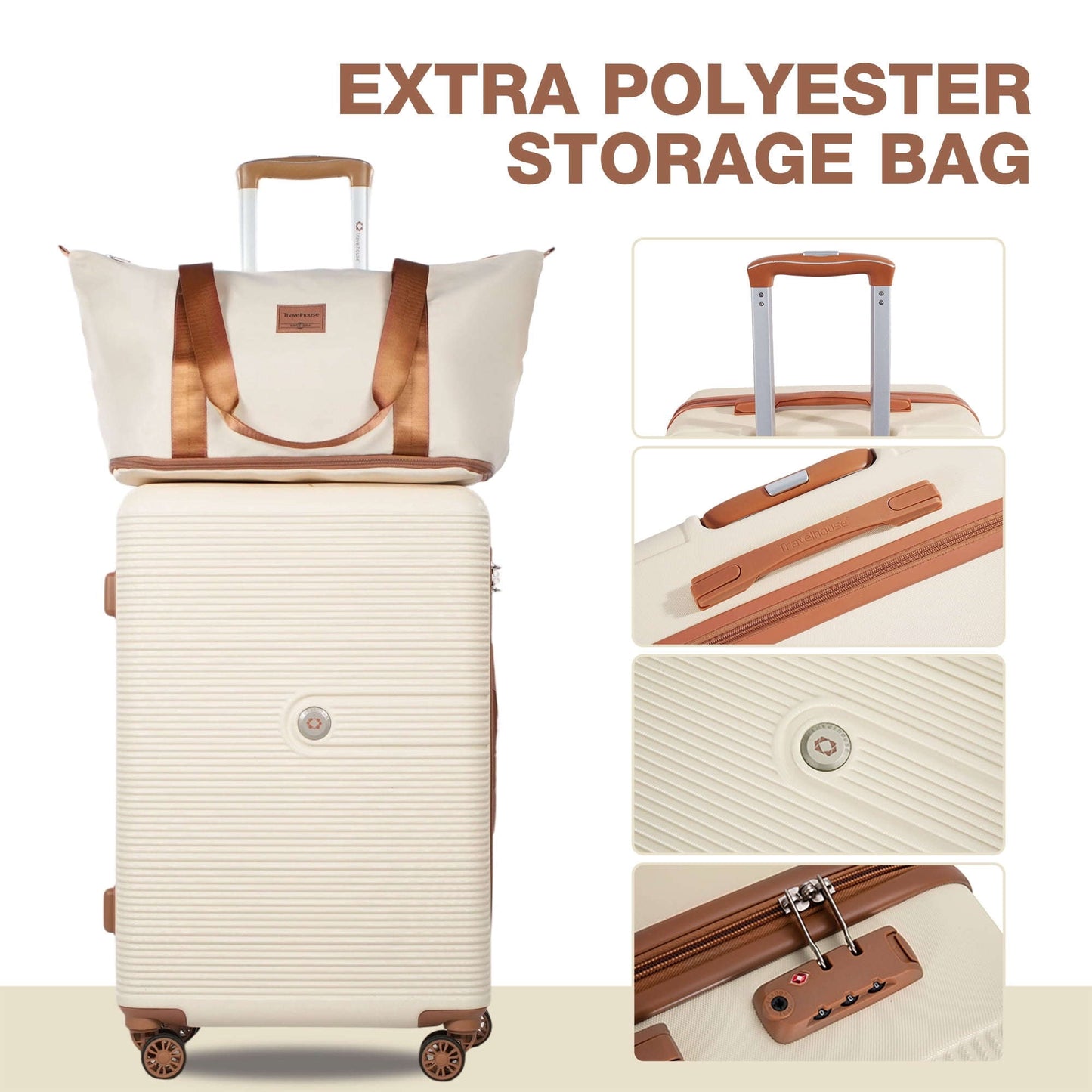 Travelhouse 6 Parçalı Qatı Korporus Səyahət Çantası Yüngül Çanta TSA Kilidli və Fırlanan Təkərlərlə və Duffel Çanta, Ağ YoxYox