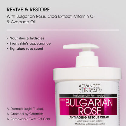 Advanced Clinicals Anti Aging Rescue Cream Bolqar Gülü 454 G