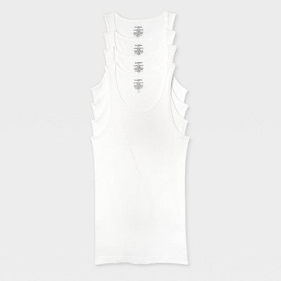 Goodfellow & Co Kişi Ribbed Tank Top 4-lü Paket Ağ L: Pambıq Kolsuz Futbolka
