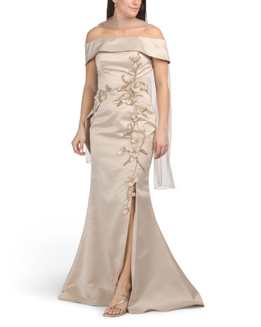 TERANI COUTURE Çiçək Naxışlı Omuz Açıq Geyim
