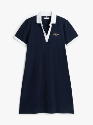 Tommy Hilfiger Nakışlı Hilfiger Script Polo Geyimi, Tünd Mavi