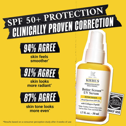 Kiehl's Since 1851 Mini Better Screen™ UV Serumu SPF 50+ Kolagen Peptidi ilə Günəş Kremi