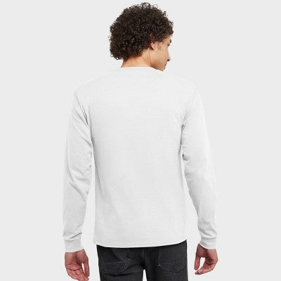 Hanes Essentials Kişi Pambıq Uzun Qol Köynək, 4-Paket Ağ M