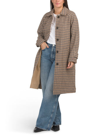 Yün Qarışımlı Reversibel Tartan Yağmur Paltası