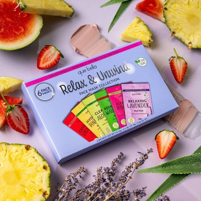 Que Bella Relax & Unwind Üz Maskası Kolleksiyası - 6 əd: Vegan, Normal və Həssas Dəri üçün, Ətirli