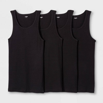 Goodfellow & Co Kişi Ribbed Tank Top 4-lü Paket Ağ L: Pambıq Kolsuz Futbolka