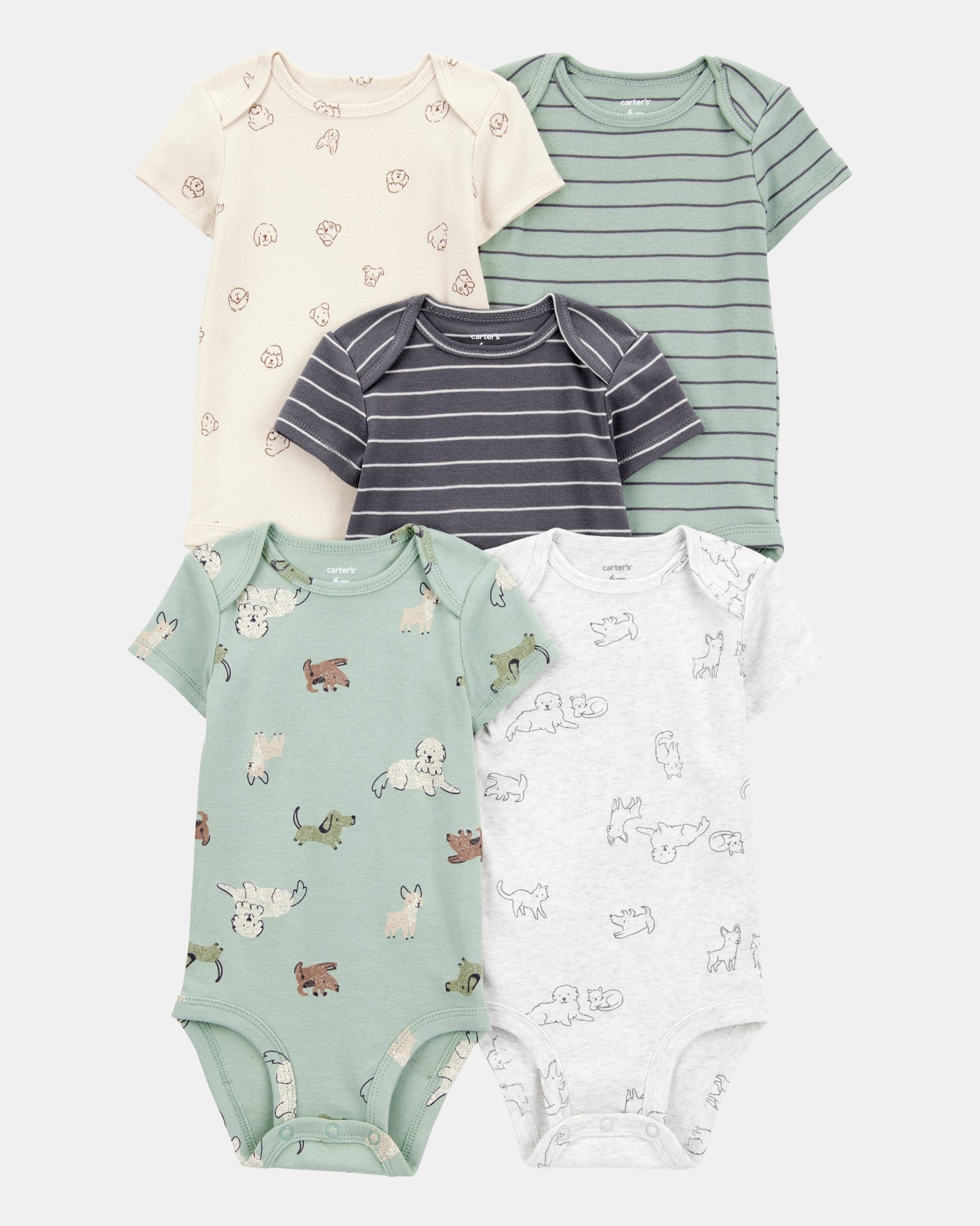 Carter's Uşaq Oğlan 5-Pack Köpək Qısa Kollu Pamuk Bodisutlər