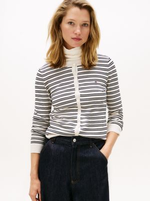 Tommy Hilfiger Yüngül Çizgili Kardiqan, Bej
