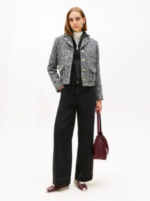 Tommy Hilfiger Yüksək Bel Geniş Paça Trouser Cins, Qara Rinse