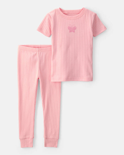 Carter's Toddler Qız Kəpənək Ribli Uyğun Oturan 2-Parçalı Pijama Dəsti - Çəhrayı